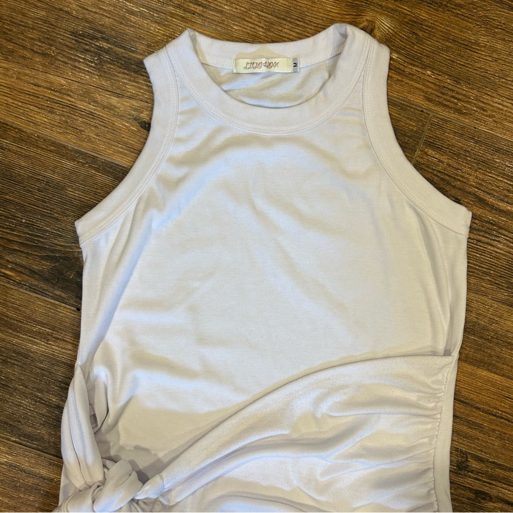 Liyo HonWhite Ruched Side Tie Mini Dress | Size M - Picture 3 of 7